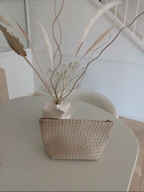 Woven Beige Cosmetic Pouch